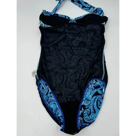 Spanx Assets By Sara Blakely Blue Paisley Halter One Piece Swimsuit Size Small - Picture 9 of 11